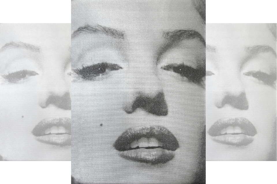 Marilyn Close Up (Atomic Silver and Black) by Russell Young