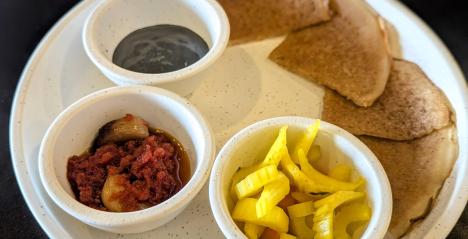 A plate of sharing items at Styxx. From Yemeni to Israeli, Moroccan to Palestinian, Egyptian to Lebanese, each cuisine brings a unique identity shaped by geography and tradition