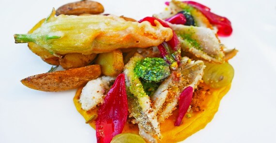 Lake Perch and Courgette Flowers La Rouvenaz Restaurant Montreux