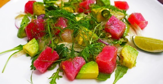 Yellow fin tuna and avocado salad